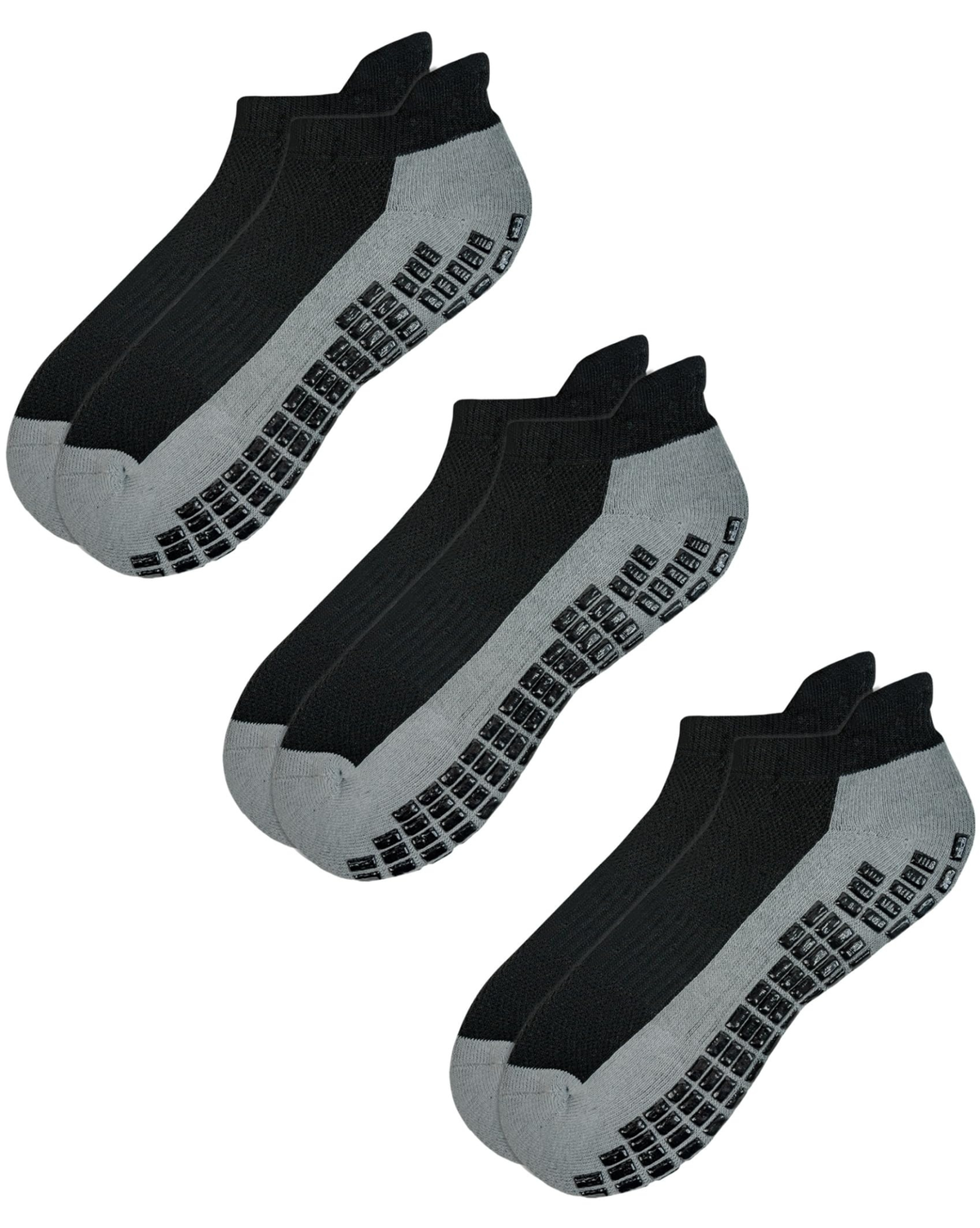 RATIVE ถุงเท้ากันลื่น ข้อสั้น พื้นนุ่ม Cushioned พร้อมพื้นซิลิโคนกันลื่นออกแบบพิเศษ ถุงเท้ากีฬา ถุงเท้าวิ่ง ออกกำลังกาย สำหรับผู้ชายและผู้หญิง (3 คู่ / สีดำ)