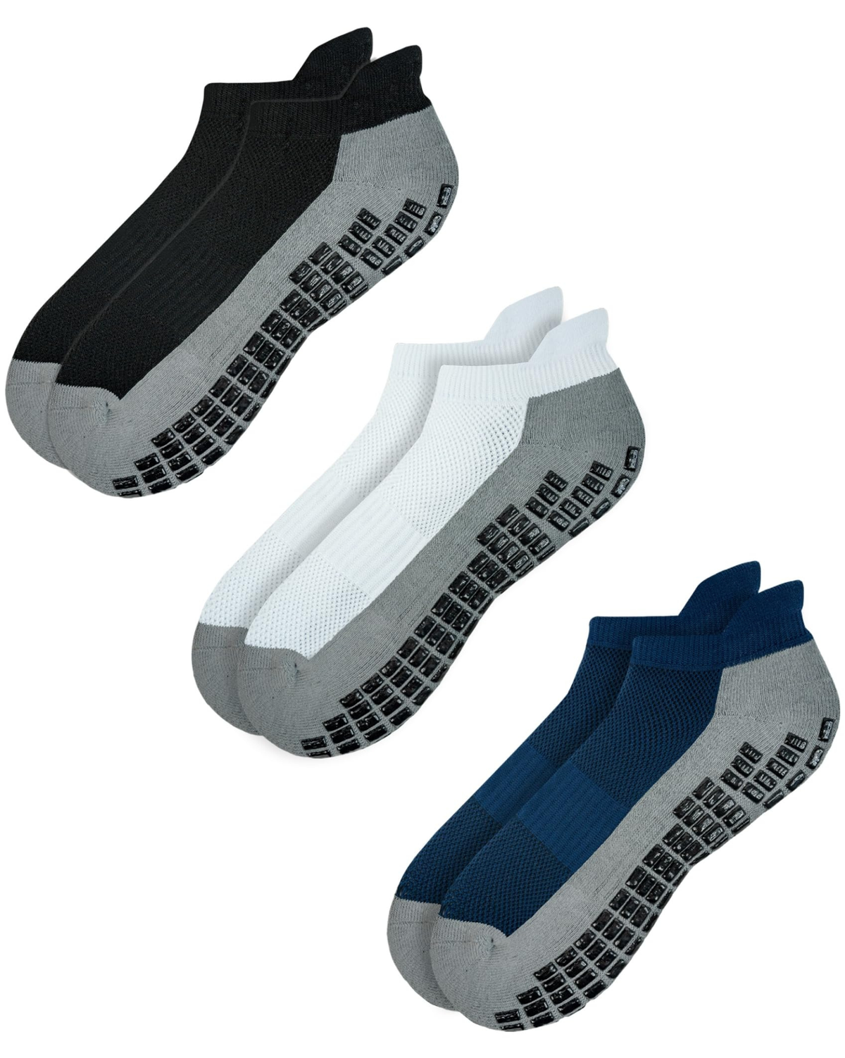 RATIVE ถุงเท้ากันลื่น ข้อสั้น พื้นนุ่ม Cushioned พร้อมพื้นซิลิโคนกันลื่นออกแบบพิเศษ ถุงเท้ากีฬา ถุงเท้าวิ่ง ออกกำลังกาย สำหรับผู้ชายและผู้หญิง (3 คู่ / สีคละ)
