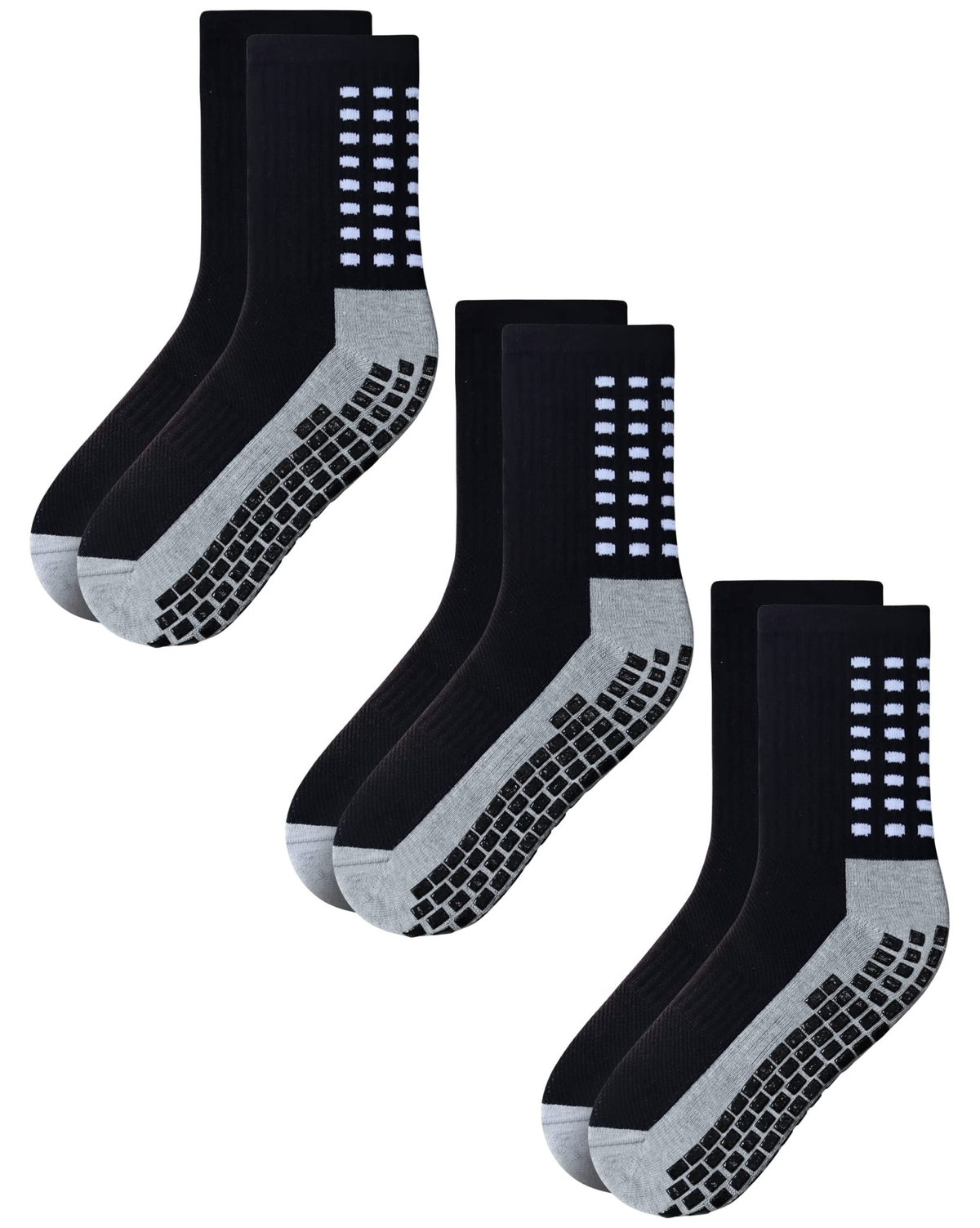 RATIVE ถุงเท้ากันลื่น ข้อยาว พื้นนุ่ม Cushioned พร้อมพื้นซิลิโคนกันลื่นออกแบบพิเศษ ถุงเท้ากีฬา ถุงเท้าวิ่ง ออกกำลังกาย สำหรับผู้ชายและผู้หญิง (3 คู่ / สีดำ)