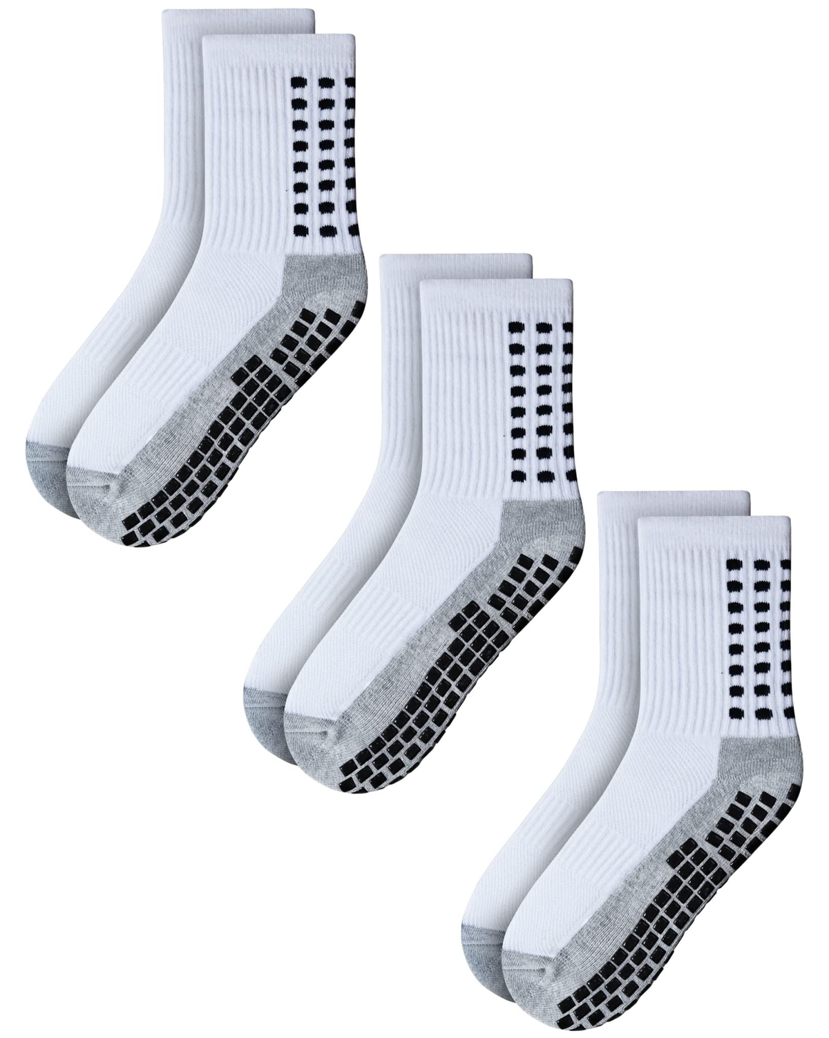 RATIVE ถุงเท้ากันลื่น ข้อยาว พื้นนุ่ม Cushioned พร้อมพื้นซิลิโคนกันลื่นออกแบบพิเศษ ถุงเท้ากีฬา ถุงเท้าวิ่ง ออกกำลังกาย สำหรับผู้ชายและผู้หญิง (3 คู่ / สีขาว)